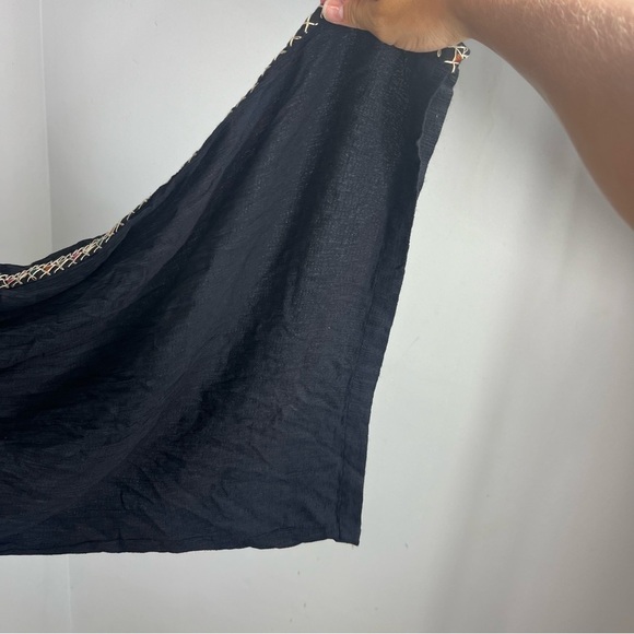 Free People Size 2 Santoshi Black Wide Leg Embroidered Boho Gauzy Pants B5 - Picture 3 of 12